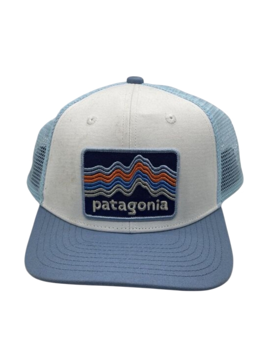 Patagonia Two-Tone Light Blue and White Mesh Kids Trucker Hat Organic Womens